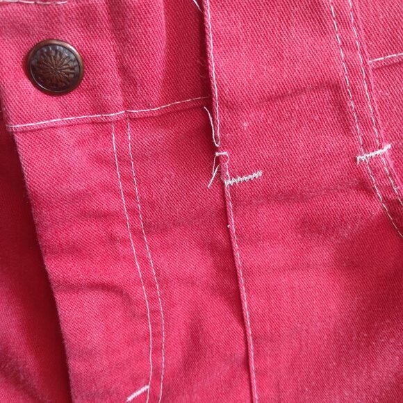 26x26 Vintage 70's Red Hippy Cotton Flare Pants With Patch Pockets Bellbottom - Picture 4 of 7